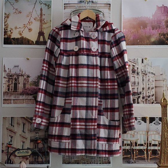 Hurley Plaid Double Breasted Babydoll Coat - Picture 1 of 11